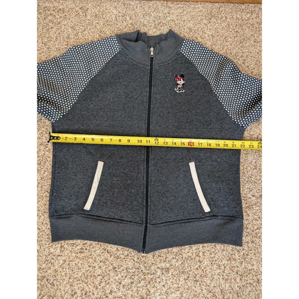 Disney Parks Minnie Mouse Polka Dot Zip Up Raglan Fleece Gray Bomber Jacket XL - Picture 6 of 8